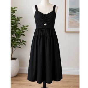 Free Assembly Black Ruched Cutout Tiered Midi Dress XL Sleeveless Cotton Blend